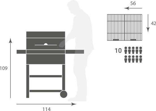 Boretti Carbone 2.0 Holzkohlegrill – Verstellbarer Kohlerost – Gusseiserne Grillroste – Schwarz