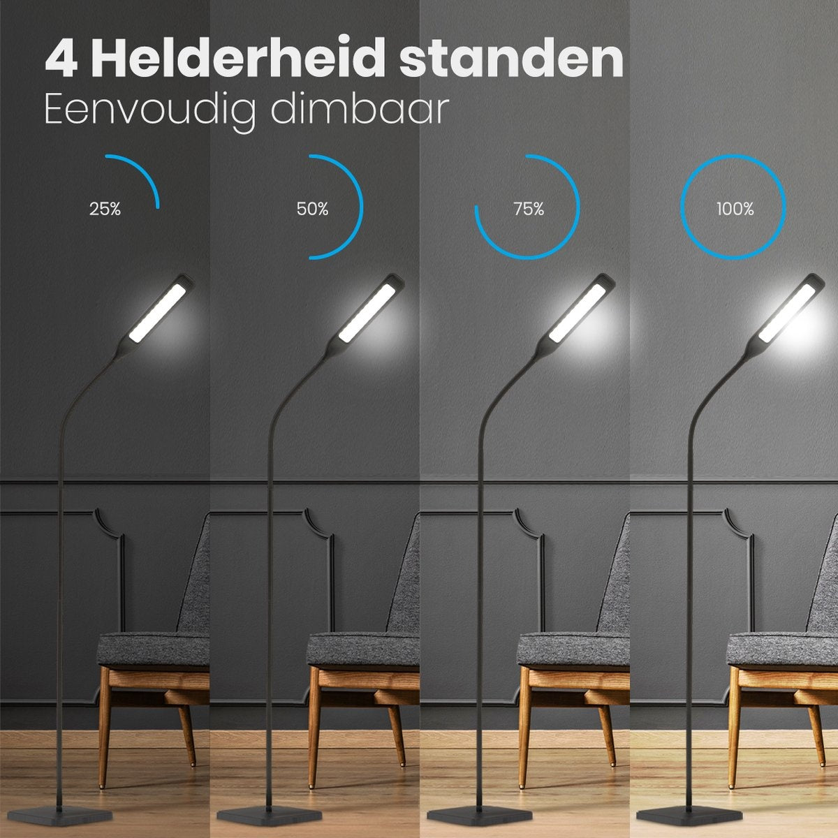 Auronic Stehleuchte - LED Stehleuchte - Geeignet für Wohnzimmer - Dimmbar - Schwarz