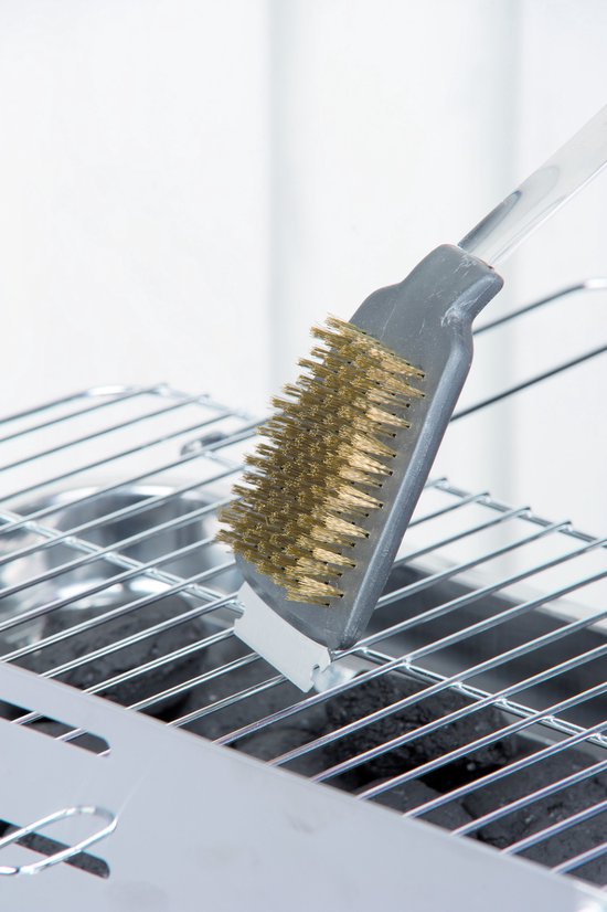 BBQ Collection Grillbürste und Grillschaber - 2-in-1 Funktion - 44 cm - Eichenholzgriff/ Edelstahl