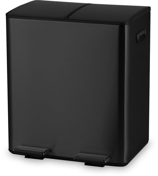 Bayt Mülleimer - Mülleimer 60 Liter (2x30) - Mülleimer 60 Liter - Treteimer 60 Liter - Mülleimer Mülltrennung - Mülleimer 2 Fächer - Mülleimer - Edelstahl - Schwarz