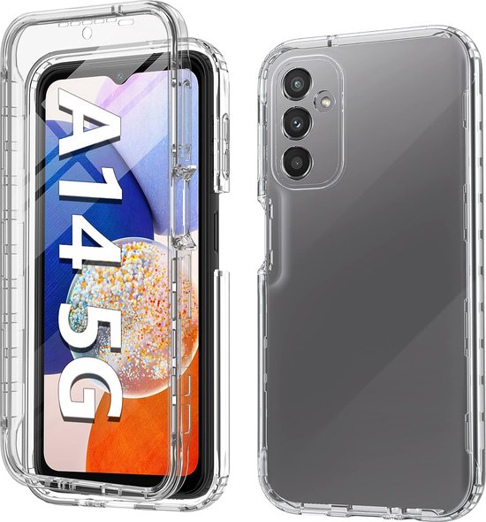 Podec 2-in-1-Hülle mit Displayschutzfolie, passend für das Samsung Galaxy A14 – Transparente Handyhülle – Stoßfeste Schutzhülle