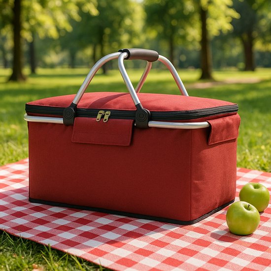 Ceruzo Kühlkorb Rot - Picknickkorb-Aluminium-Oxford-Stoff-Faltbar