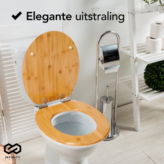 Infinity Goods Bambus Toilettensitz Terry - Toilettensitz mit Deckel - Soft Close - Edelstahlscharniere - Inklusive Befestigungsmaterial