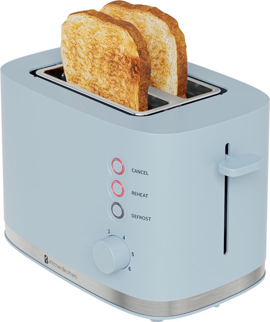 KitchenBrothers Toaster - Toaster - 6 einstellbare Wärmestufen - 2 extra breite Schlitze - 870W - Pastellblau