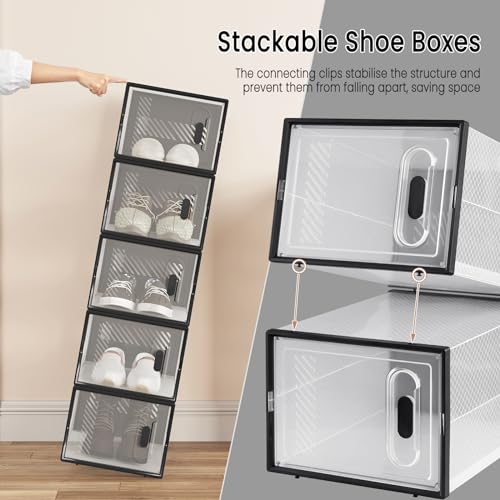 Woltu Set von 12 transparenten Schuhaufbewahrungsboxen stapelbar mit Front - 35 x 25 x 19 cm