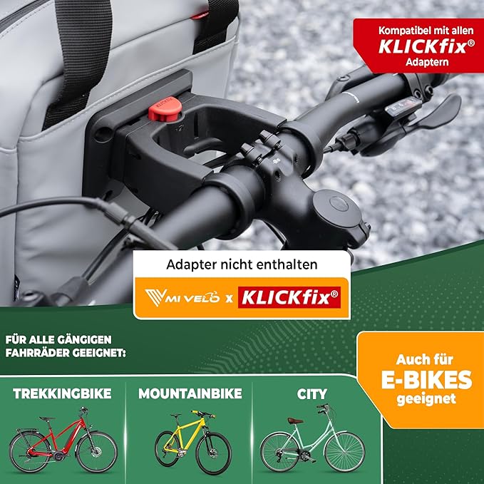 MIVELO - Lenkertasche - Wasserabweisend & Klickfix-kompatibel - 7 Liter - Grau