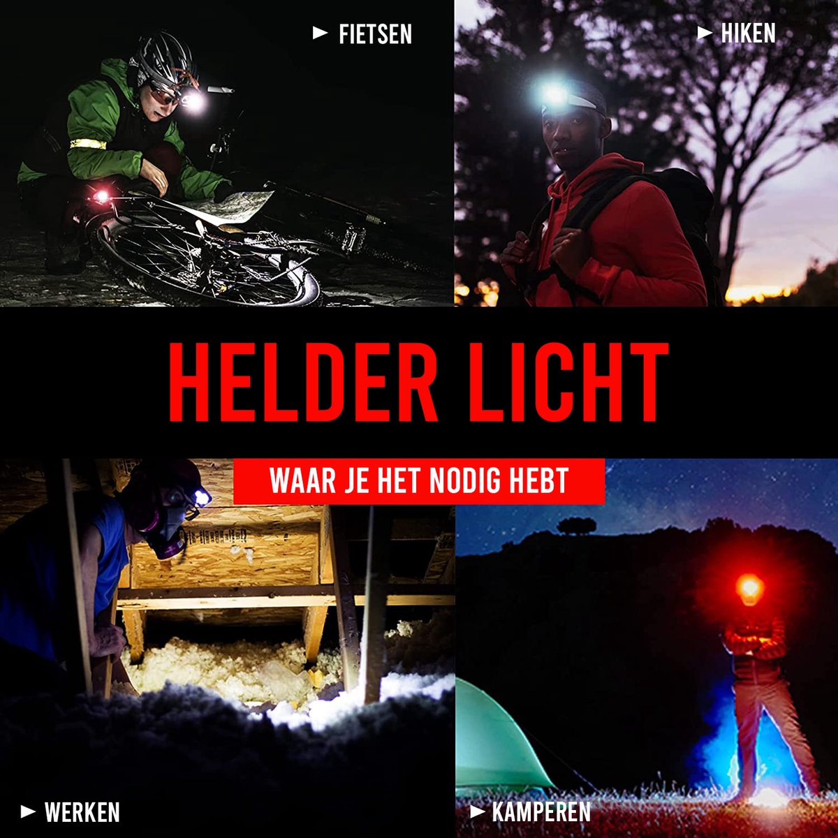 Podec® Militär-Stirnlampe - IPX4 Wasserdicht - Leichte LED-Stirnlampe mit weißem und rotem Licht - 7 Lichtmodi - Einstellbar - Outdoor & Survival - 50m Reichweite