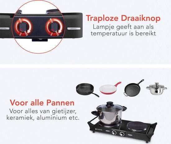 KitchenBrothers Elektrokochfeld - 2 Brenner - 2500W - Schwarz