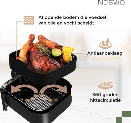 Noswo Airfryer Silikontablett - 4er-Set mit Handschuhen - 20,5x20,5 cm - Alternative zu Backpapier - Zubehör - Korb - Backform - XXL