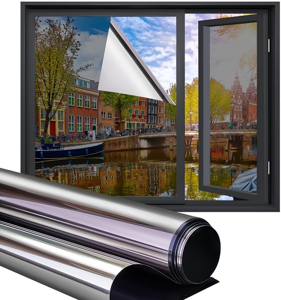Homewell® Sonnenschutz-Fensterfolie – 60 x 200 cm – Isolierend & hitzebeständig – Sichtschutz – HR++(+) geeignet – 15 % Spiegeleffekt, silberfarben