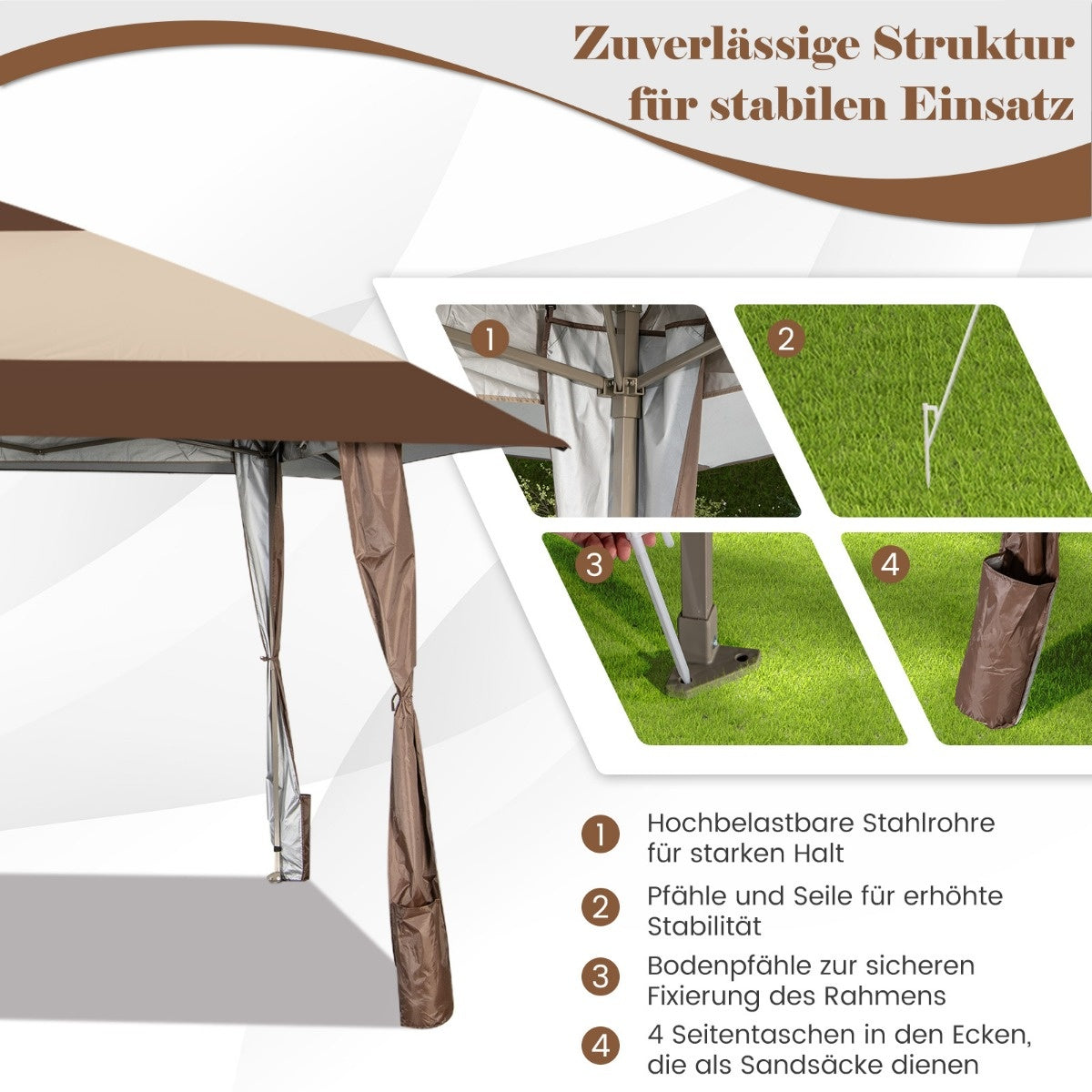 Coast 4 m x 4 m Terrassenpavillon Dachzelt mit Rädern beige