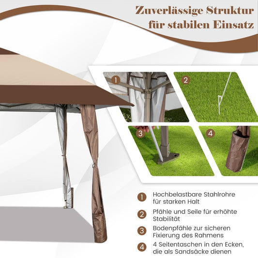 Coast 4 m x 4 m Terrassenpavillon Dachzelt mit Rädern beige