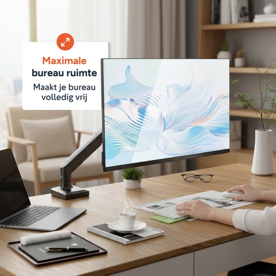 Skoov Monitorarm mit Gasfeder – Für 13–32 Zoll – Halterung für 1 Bildschirm – Monitor – Ständer – Halter – Halterung – Besonders stabil – Schwarz