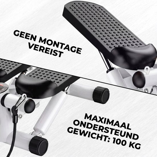 Fitby Stepper – Stepper-Fitnessgerät – Mini-Stepper – Heimtrainer – Display – Mit Widerstandsbändern – Weiß