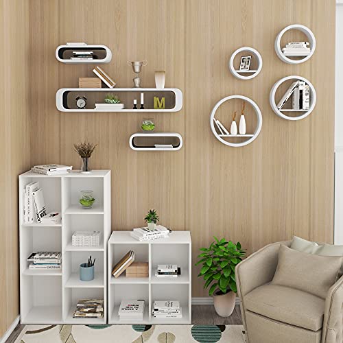 Woltu Wandregal-Set mit 4 ovalen schwebenden Wandregalen – weißes MDF – 39,6 / 34,5 / 29,5 / 24,5 cm