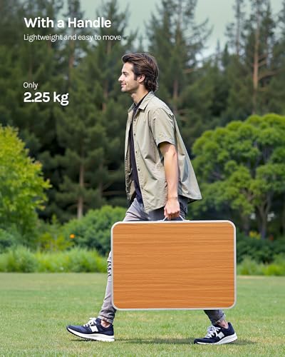 Woltu Faltbarer Campingtisch MDF und Aluminium - Leichter Garten- und Picknicktisch 70 x 60 x 50 cm Eiche