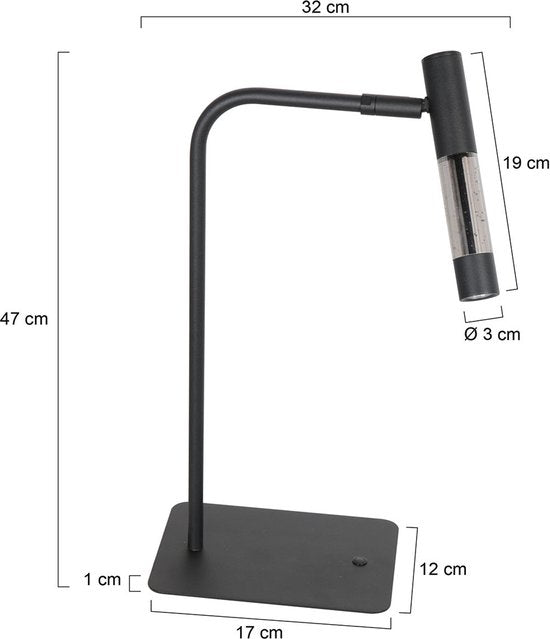 Tischlampe Alisio 4593ZW, schwarz, mit mundgeblasenem Glas, dimmbar, 47 cm hoch, Steinhauer Design-Beleuchtung