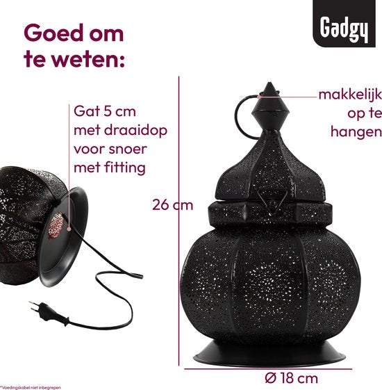 Gadgy Orientalisches Windlicht - Marokkanisches Windlicht - Dekoration für Innenräume - Tischlampe - Teelichthalter Wohnzimmer - Teelichthalter Geschenk - Metall 26x18 CM