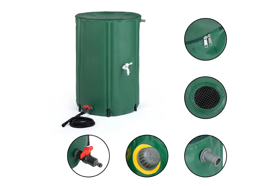 Hortensus Faltbare Regentonne 250 Liter - Grün - 90x60 cm - Mit Hahn und Reißverschluss