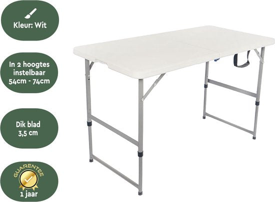 BRASQ - Klapptisch - Campingtisch - Wetterfest - 120x60x74cm - Weiß