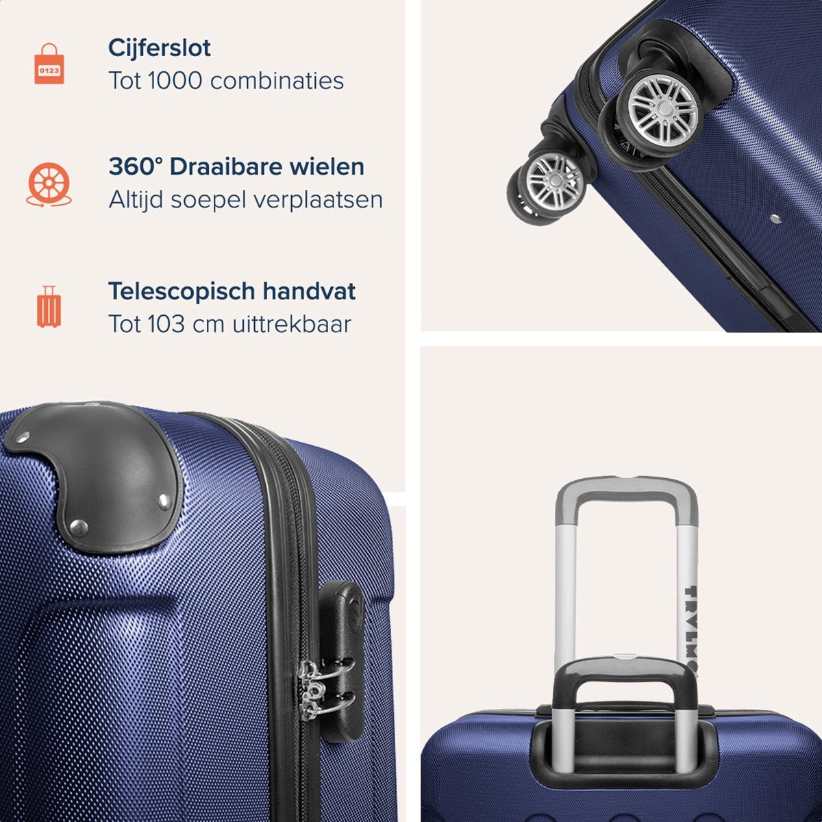 TRVLMORE Handgepäck Koffer mit Rädern - 54x36x20cm - 38L - Dunkelblau