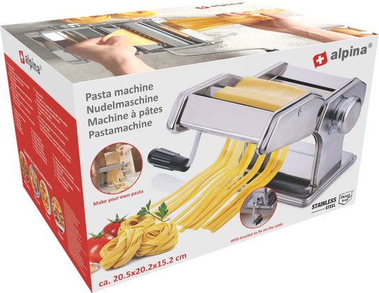 alpina Nudelmaschine, manuell – Edelstahl – Tischklemme – Spaghetti, Ravioli, Lasagne