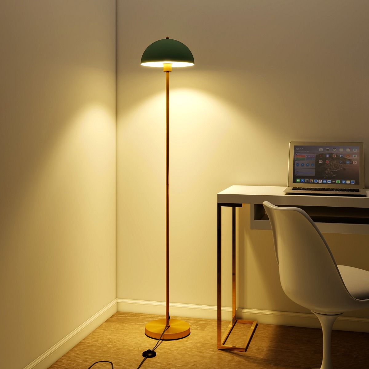 Coast Stehlampe – verstellbarer Lampenkopf – bruchsicherer Lampenschirm – gold, grün und weiß – 163 cm