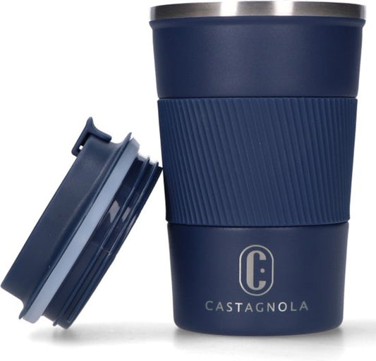 Castagnola Thermos Cup - Kaffeebecher To Go - Reisebecher für Kaffee und Tee - Teebecher - 380 ML - Edelstahl - Blau