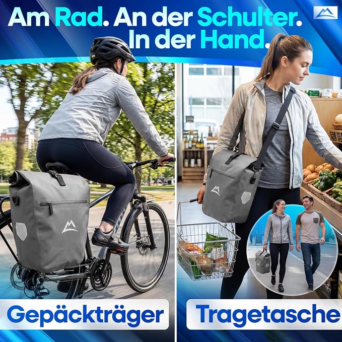 Nextcover Fahrradtasche 28 l – TPU – Rollverschluss/Schnalle – Gepäckträger – Grau