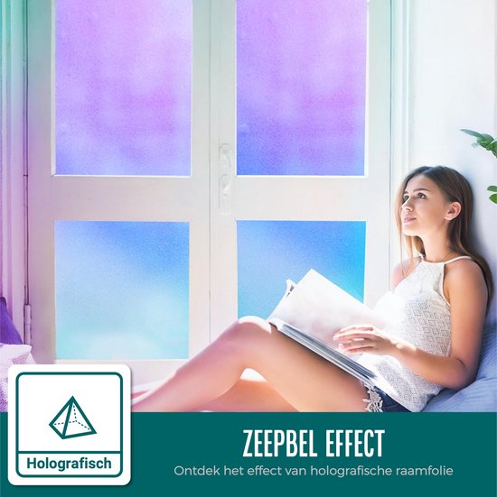 Homewell - Holographische Fensterfolie HR++ 120x300cm - Solar & Isolierend - Statisch haftend - Seifenblaseneffekt mattiertes Glas (neu)