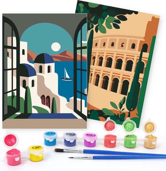 Rubye® Malen nach Zahlen Erwachsene - Italien - Inklusive Farbe und Pinsel - Leinwandmalerei Leinwand ohne Rahmen - Malen nach Zahlen - Doppelset - 15x20cm