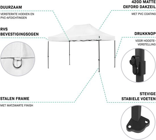 VONROC Partyzelt – 3 x 4,5 m – Premium-Easy-Up-Partyzelt – Modulares Design – Zusammenklappbar – Wasserdicht – Stahlrahmen – UV-Schutz 50+ – Inkl. Aufbewahrungstasche – Weiß