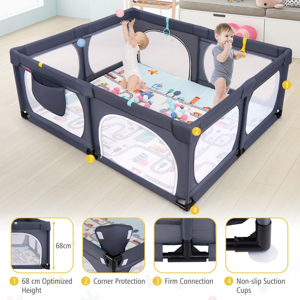 Coast Baby Box mit Matratze und 50 Spielbällen 189 x 158 x 68 cm - Dunkelgrau