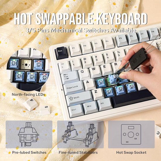 EPOMAKER x AULA F99 – Weiß/Blau – Mechanische kabellose Tastatur – RGB – 100 % – QWERTY – Gaming-Tastatur – Leobog Reaper Switch