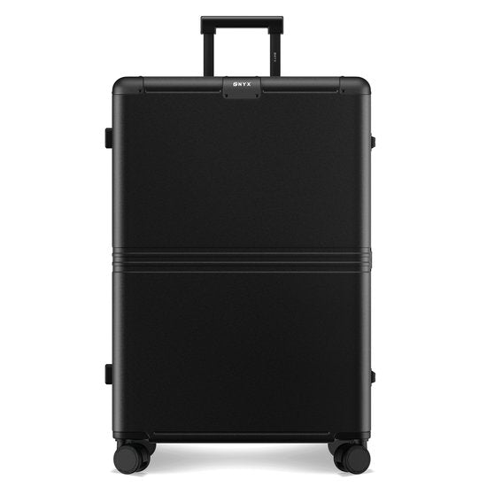 ONYX Hybrid Pro Check-in Koffer Large 100 Liter - Recyceltes Polycarbonat und reißverschlussloses Design - Reisekoffer mit TSA-Schloss und Spinner-Rollen - Leichter Trolley mit Laptop-Fach - Onyx Black