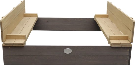 AXI Ella XL Holzsandkasten in Grau/Braun – mit Sitzbänken und Abdeckung – FSC-Holz – 120 x 120 x 20 cm – Sandkasten für Kinder