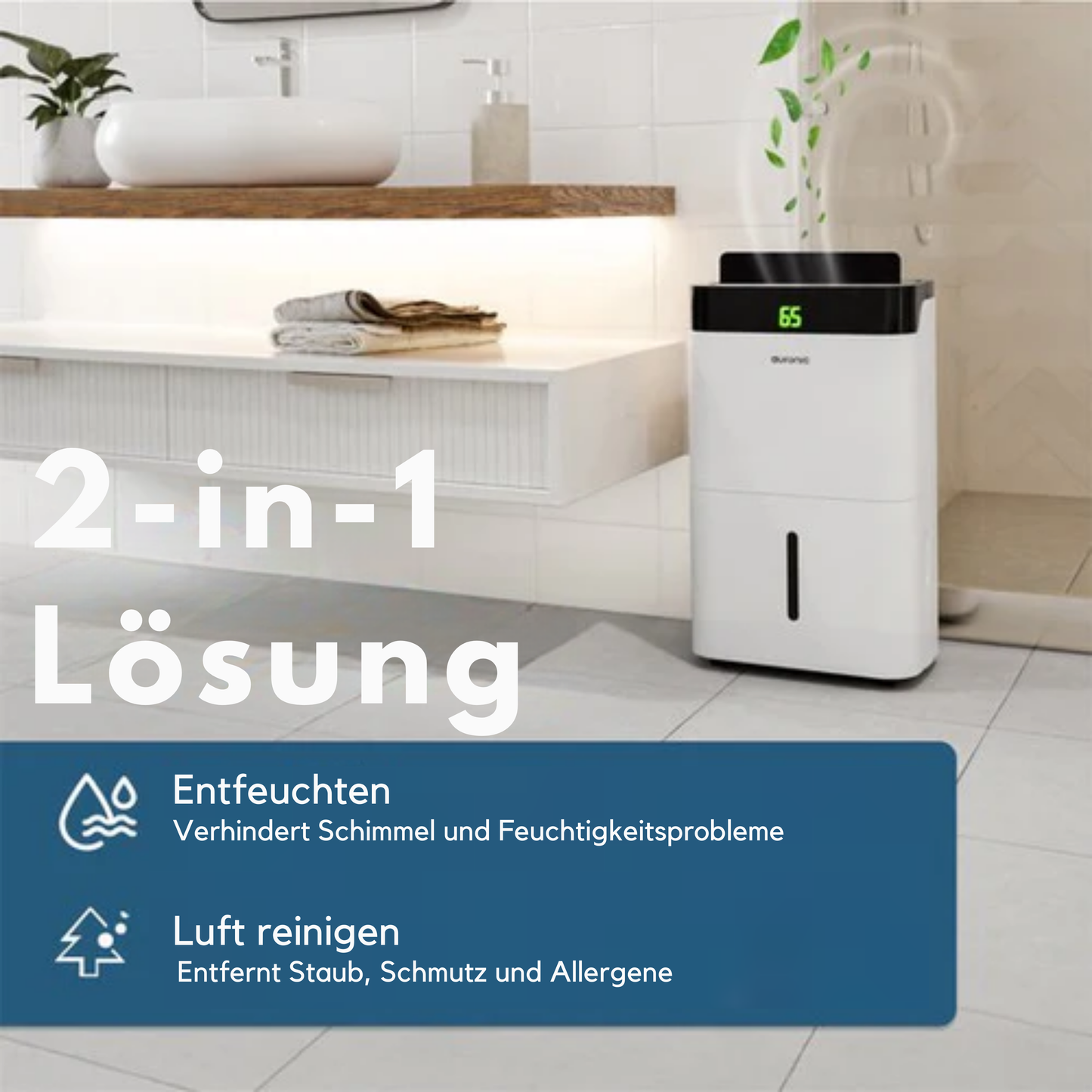 Auronic Luftentfeuchter und Luftreiniger - Better Plus Serie - Entfeuchtet 12L pro Tag - 5L Wassertank - Schlafzimmer, Badezimmer, Wohnzimmer und Büro - Weiß