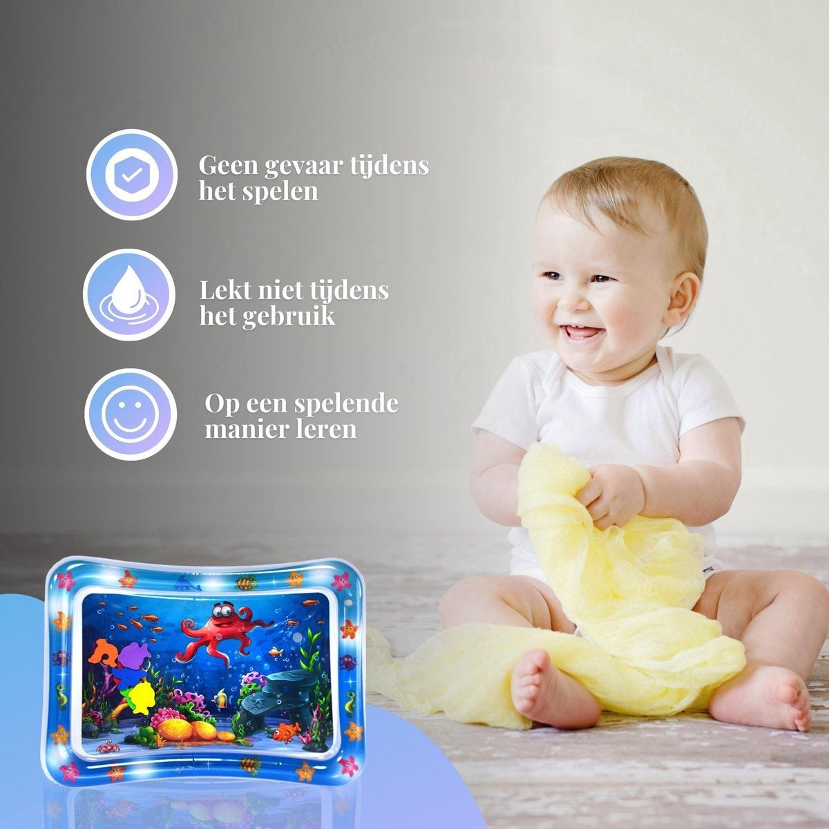Tenify Wasser Spielmatte - Wasser Matte - Spielmatte - aufblasbar - Tummy Time - Baby Spielzeug 0 Jahr - Mutterschaft Geschenk - Blau