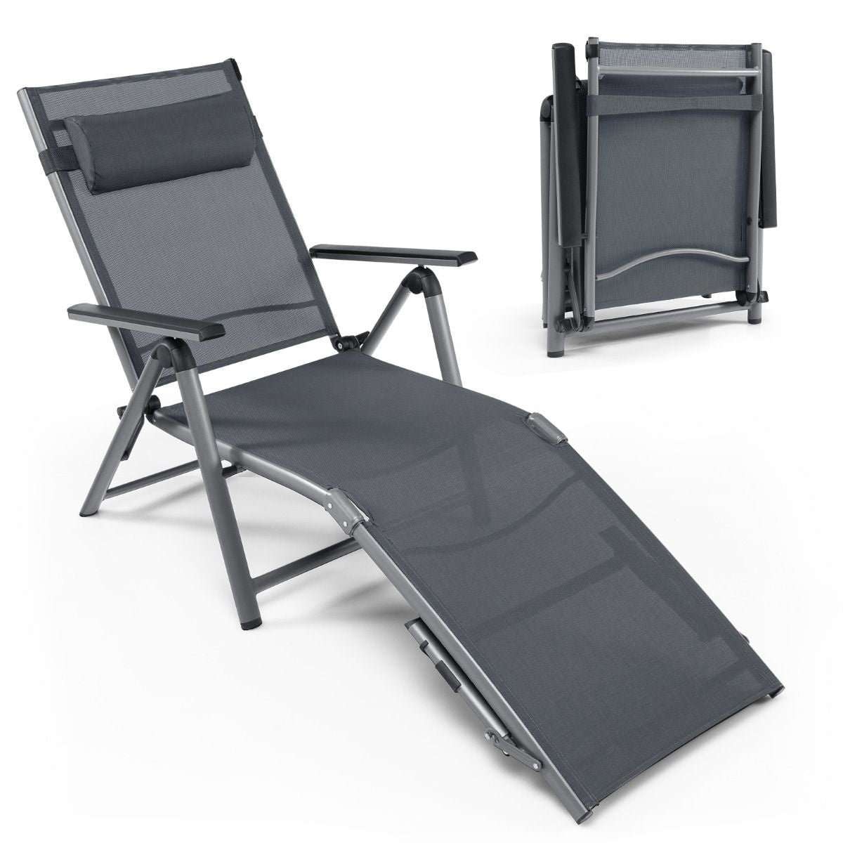 Coast Terrace lounger Outdoor-Terrassenstuhl klappbar verstellbar mit 8 verstellbaren Rückenlehnen schwarz