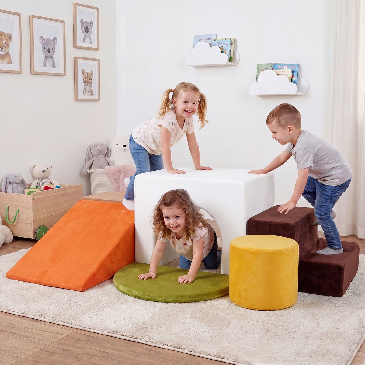 Coast Weiche Kletterblöcke, Set – 6-teilig – Samt – Für den Innenbereich – Rosa/Rot/Weiß