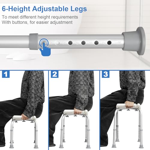 Eugad Duschsitz Verstellbar - Ergonomisch, Rutschfest, Aluminium - Silber