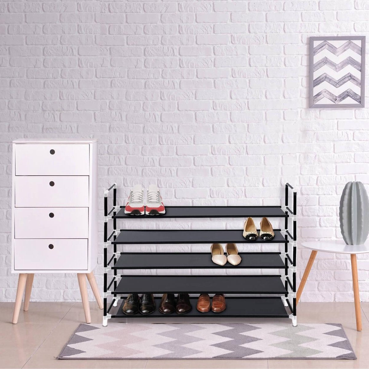 LifeGoods Schuhregal - 5 Schichten - Aufbewahrungssystem für 30 Paar Schuhe - Kunststoff - Schwarz