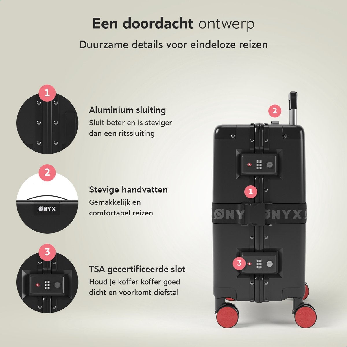 ONYX® Handgepäckkoffer 33L - TSA-Schloss - Spinner-Räder - Leichter Trolley - Aluminium - Schwarz