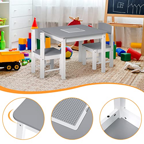 Woltu Kindertisch und -stühle mit wendbarem Spielblatt - Weiß und Grau