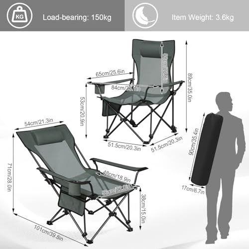 Woltu 2er Set faltbarer Campingstühle mit verstellbarer Rückenlehne und Becherhalter - Grau