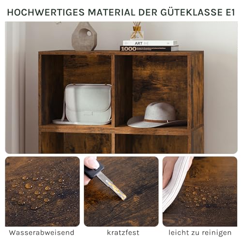 Woltu Bücherregal mit 10 Fächern - Raumteiler und Treppe - Rustikales Braun - 120 x 120 x 30 cm