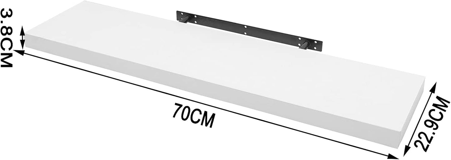 Woltu Schwebendes Wandregal MDF Weiß - 70 x 22,9 x 3,8 cm - Modernes hängendes Regal für Wohnzimmer, Schlafzimmer und Küche