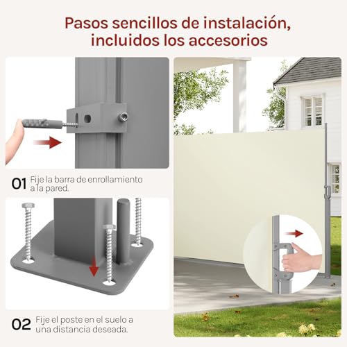 Woltu Privacy Screen - Ausziehbarer Sonnenschirm und Raumteiler - Creme - 180 x 350 cm