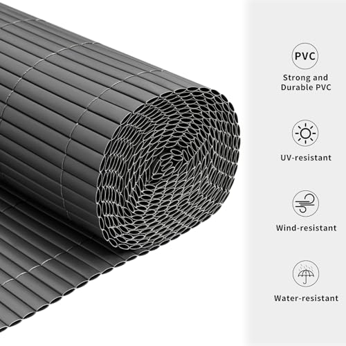 Woltu PVC Garden Screen - Grau - 500 x 100 cm - Wetterfest und UV-beständig