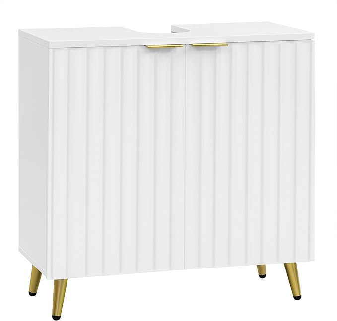 eSituro SBP0095 Waschtischunterschrank - Badmöbel - weiß mit goldenen Metallfüßen - 60 x 62 x 30 cm